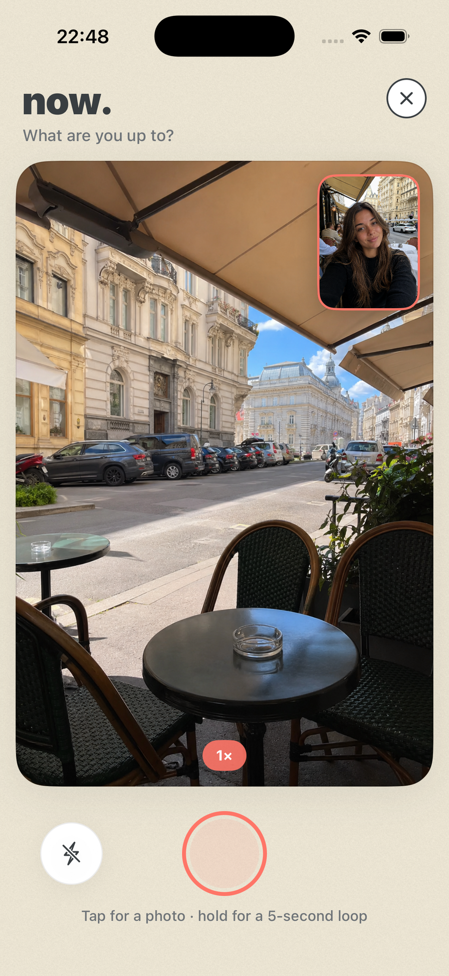 The Now app taking a photo with the front and back camera at the same time